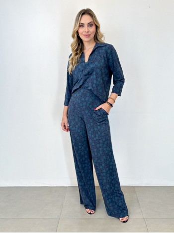 Calça Pantalona Fluity Estampada Sirlei 