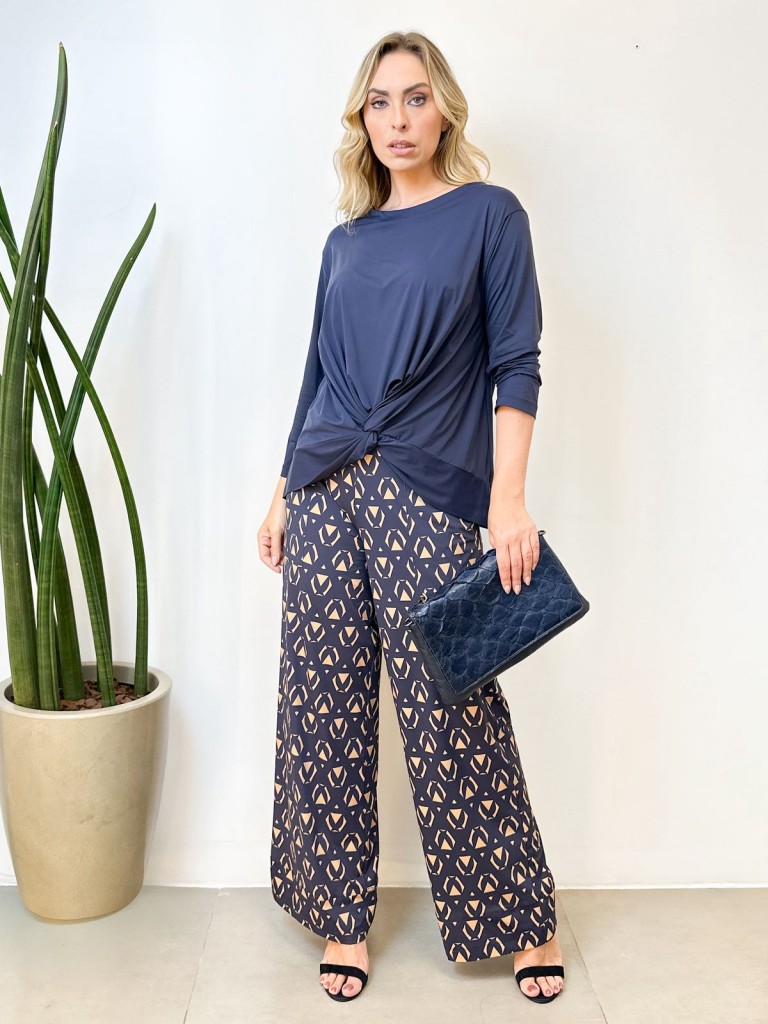 Calça Pantalona Fluity Estampada Sirlei 