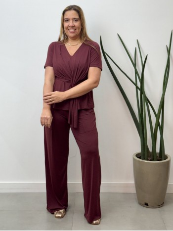 Calça Pantalona Fluity Sirlei marsala