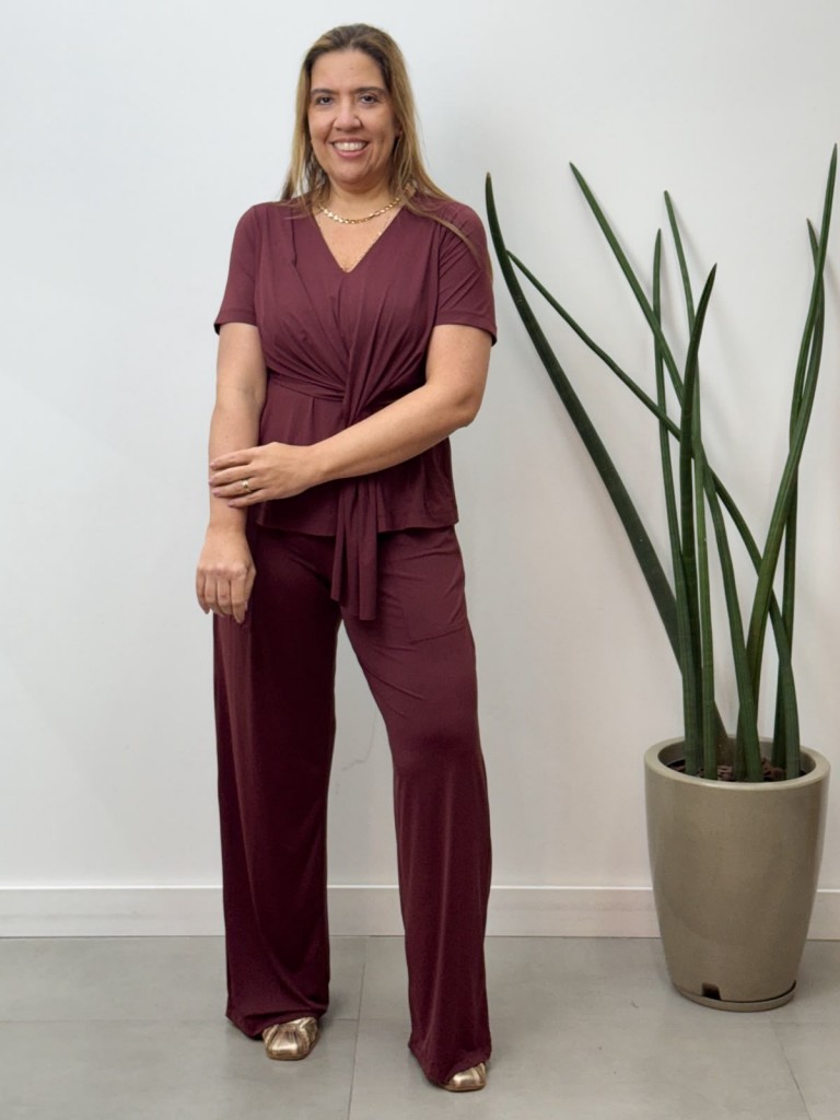 Calça Pantalona Fluity Sirlei marsala