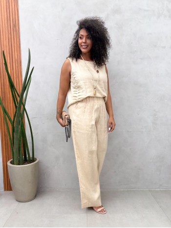 CALÇA CARMO EM LINHO café c/ leite