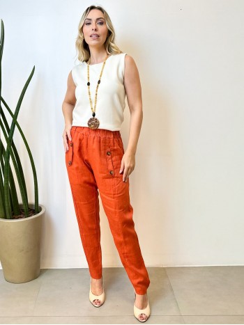 CALÇA ISABELA em LINHO terracota