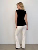 CALÇA TULIPA C/ ILHÓS Malha Encorpada OFF-WHITE c/ pesponto PRETO