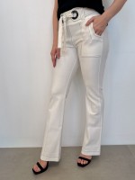 CALÇA TULIPA C/ ILHÓS Malha Encorpada OFF-WHITE c/ pesponto PRETO