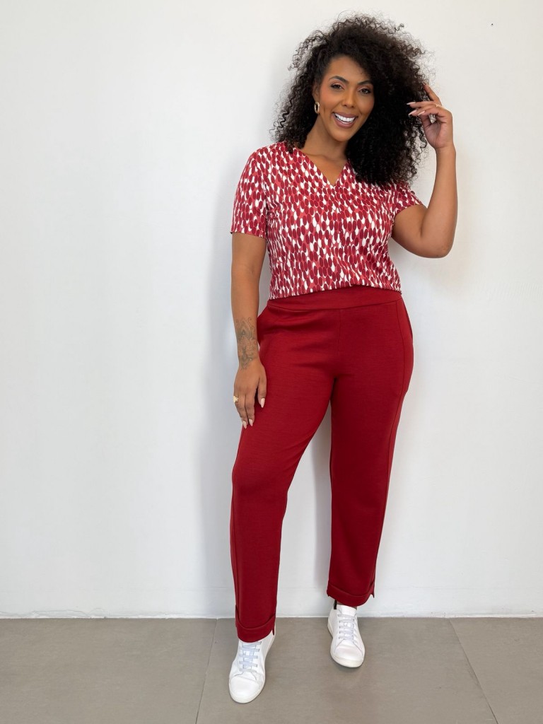 Calça Silvia Malha levemente Encorpada vermelho queimado