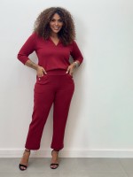 Calça Antônia Malha levemente Encorpada vermelho queimado