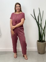 CALÇA bEATRIZ em LINHO rosa antigo