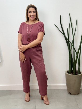 CALÇA bEATRIZ em LINHO rosa antigo