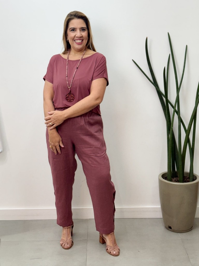CALÇA bEATRIZ em LINHO rosa antigo