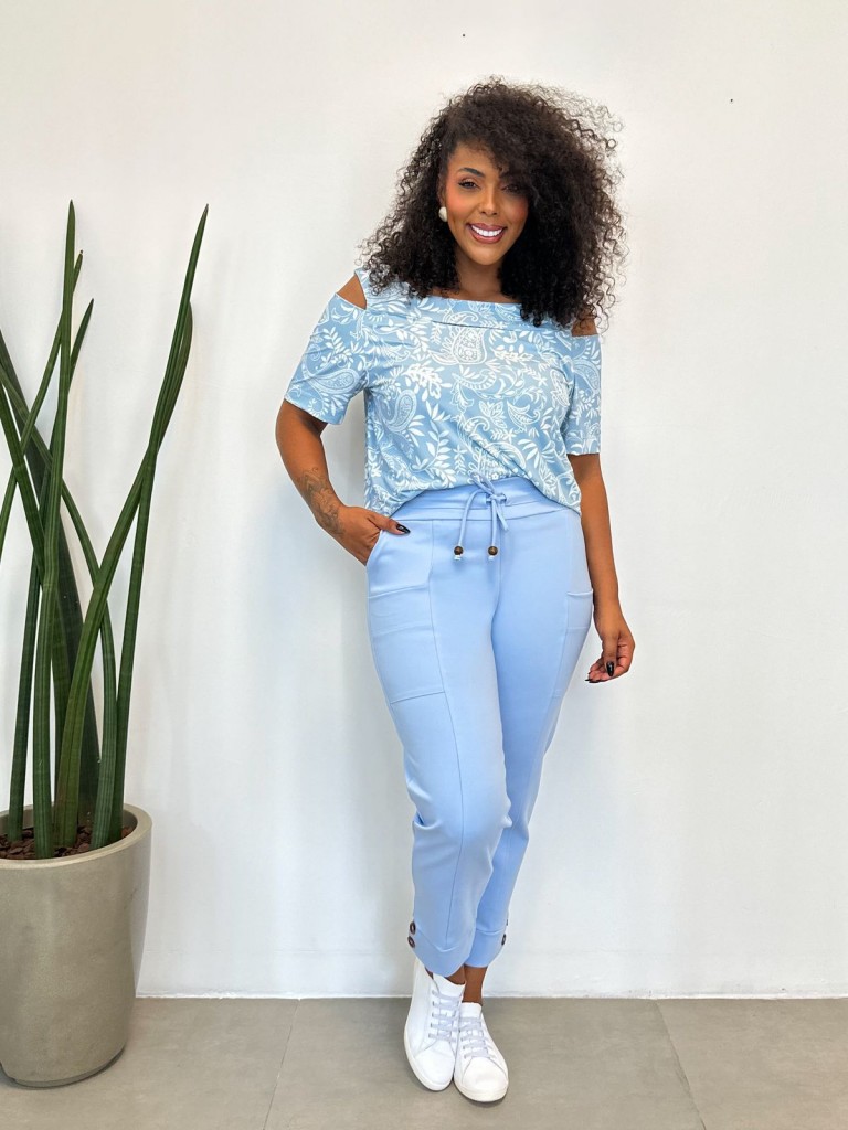 Calça Bia Malha Encorpada azul