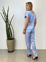 Calça sueli em cetim azul bebê