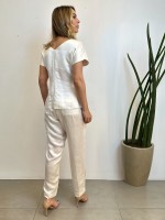 Calça sueli em cetim off-white