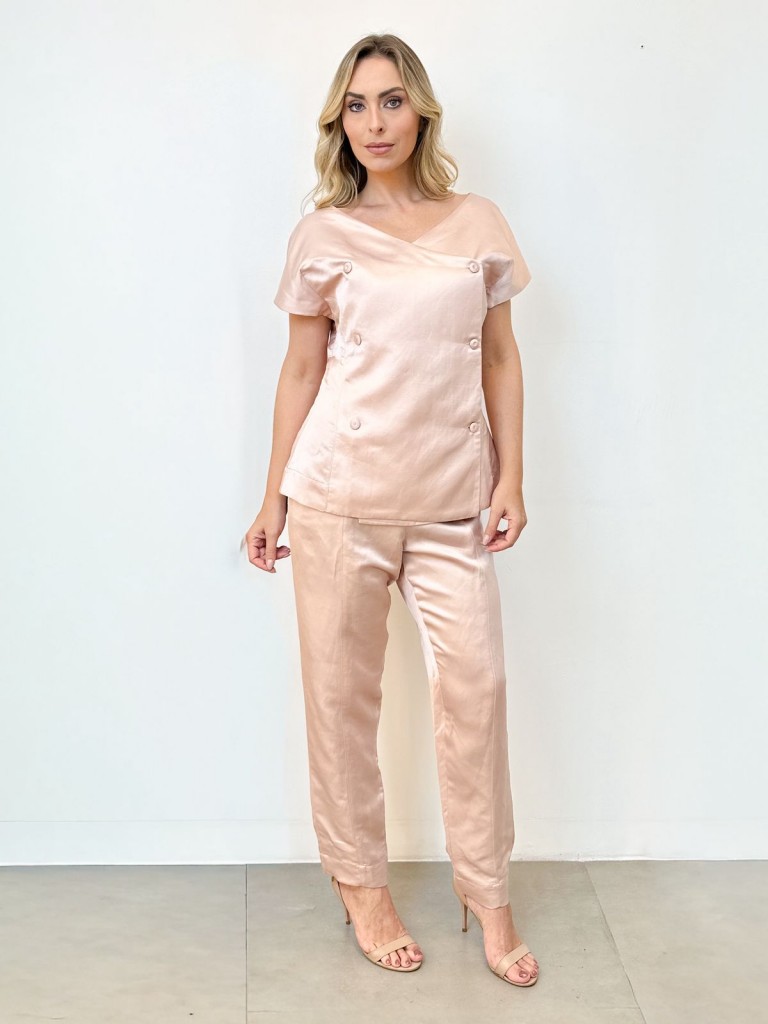 Calça sueli em cetim rosa