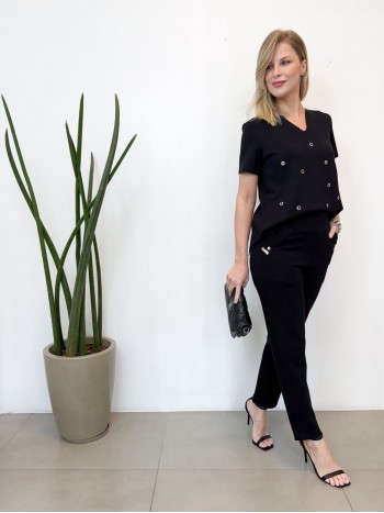 CALÇA KLEYNE MALHA LEVEMENTE ENCORPADA PRETA