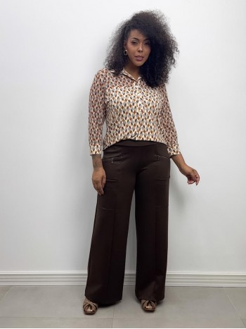 Calça pantalona Celina Malha levemente Encorpada marrom café 