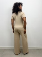 Calça pantalona Celina Malha levemente Encorpada café c/ leite