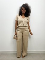 Calça pantalona Celina Malha levemente Encorpada café c/ leite