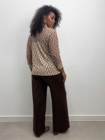 Calça pantalona Celina Malha levemente Encorpada marrom café 