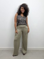 Calça pantalona Celina Malha levemente Encorpada verde oliva