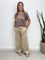Calça pantalona Helena Malha levemente Encorpada café c/ leite