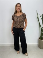 Calça pantalona Helena Malha levemente Encorpada preta