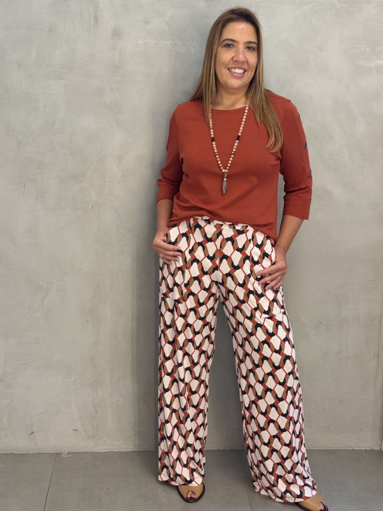 Calça Pantalona Fluity Estampada Sirlei 