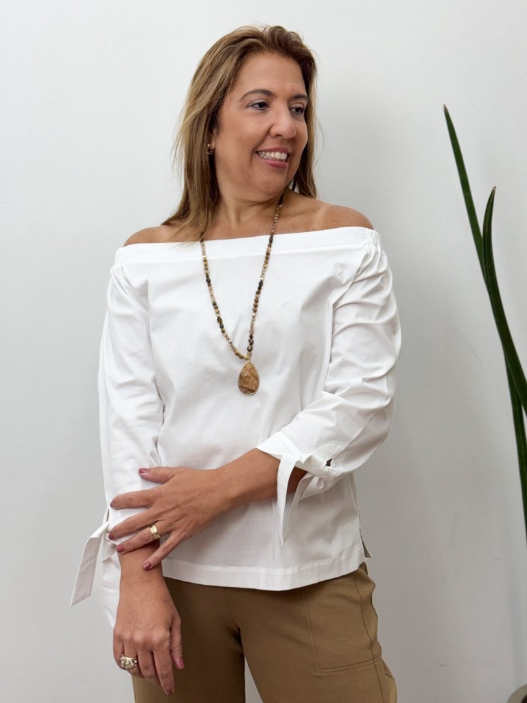 CAMISA TRICOLINE OMBRO FERNANDA OFF-WHITE