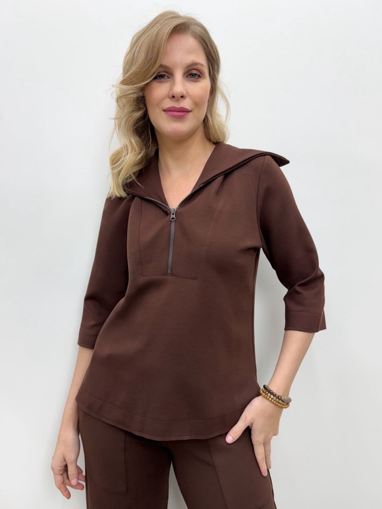 camisa jandira malha levemente encorpada marrom café