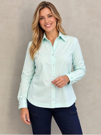 camisa cláudia tricoline verde água