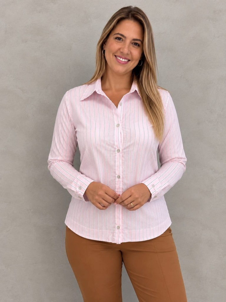 camisa cláudia tricoline rosa bebê listrada