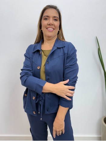 Jaqueta Isadora MALHA LEVEMENTE Encorpada azul jeans
