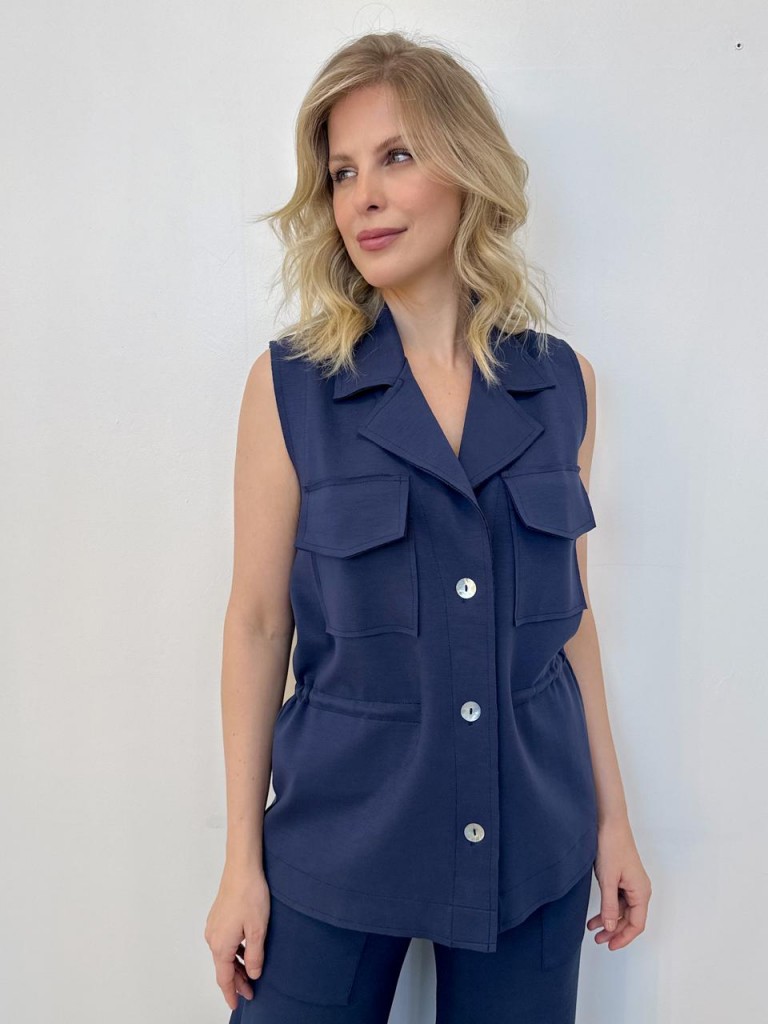 Colete lúcia mALHA LEVEMENTE ENCORPADA marinho