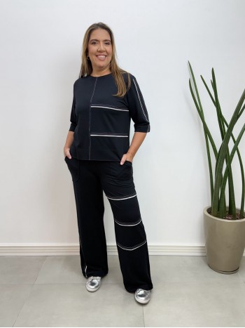 CONJUNTO moletinho c/ pesponto e friso preto