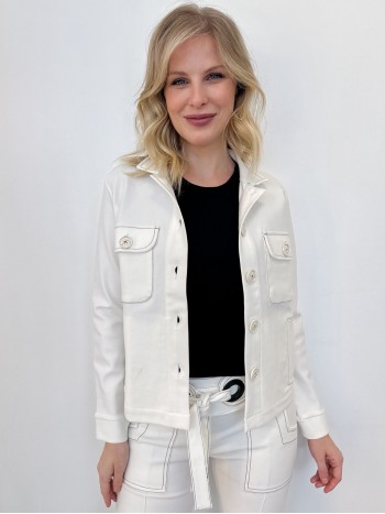 Jaqueta Dália Malha Encorpada off-white c/ Pesponto preto