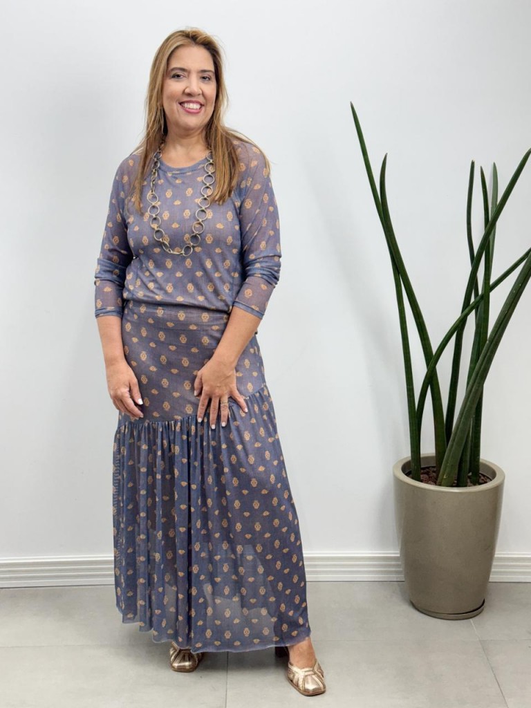 SAIA GLÁUCIA EM TULE AZUL JEANS