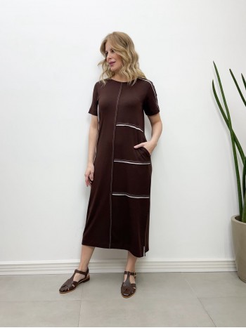 VESTIDO PESPONTO MARROM CAFÉ