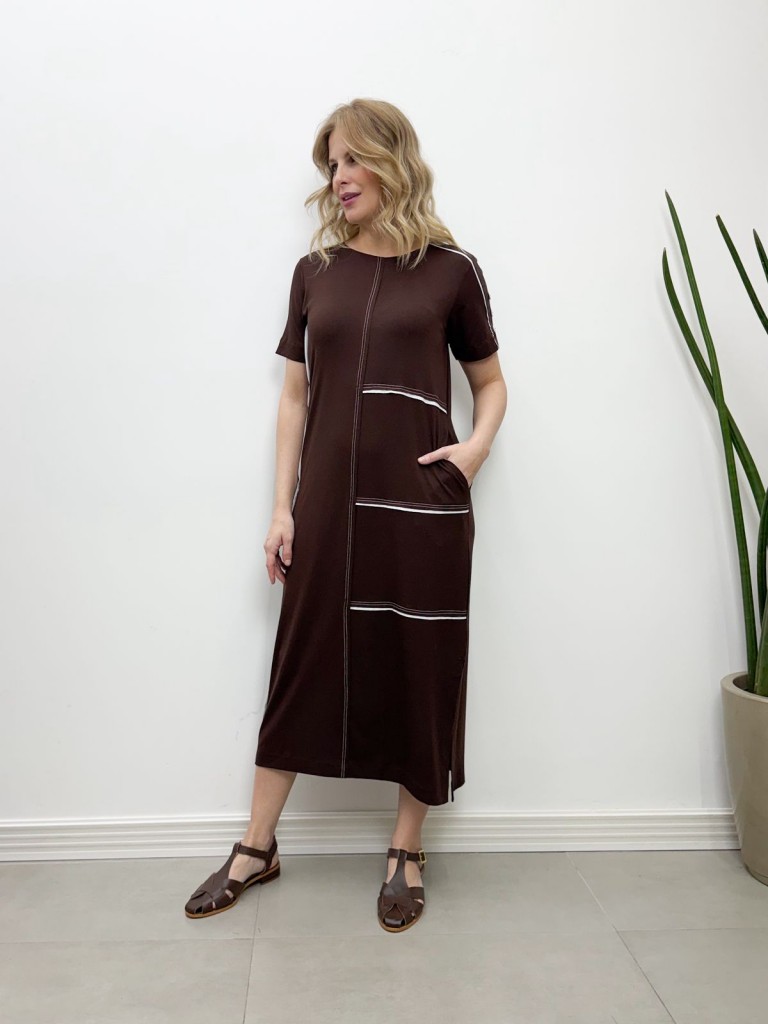 VESTIDO PESPONTO MARROM CAFÉ