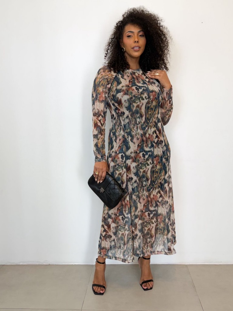 VESTIDO EM TULE ESTAMPADO