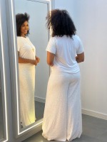 Calça pantalona paetê branca