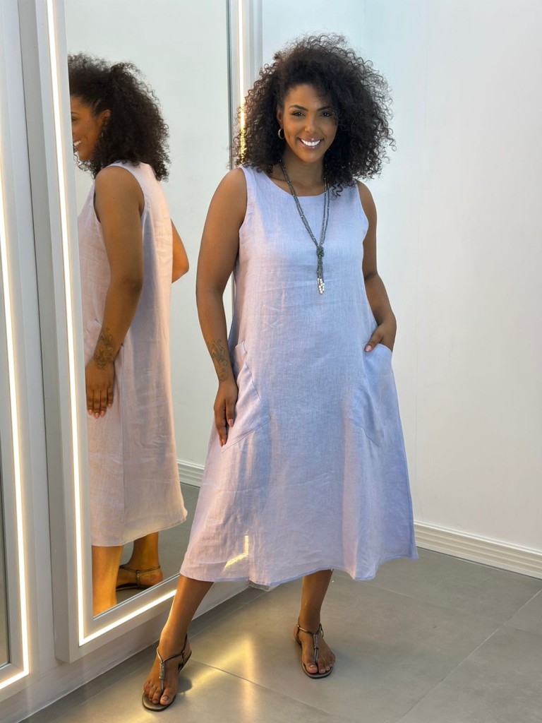 VESTIDO LíGIA EM LINHO LAVANDA