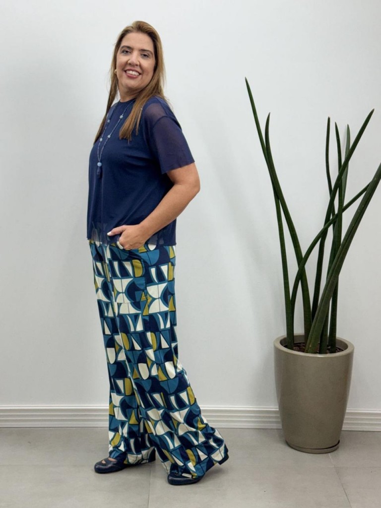 Calça Pantalona Fluity Estampada Sirlei 